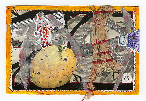 Silver and pink card with sewing